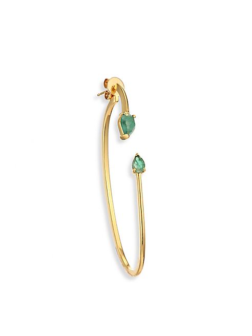 Paige Novick - Prism Emerald & 18K Yellow Gold Two-Part Single Open Oval Hoop Earring/2