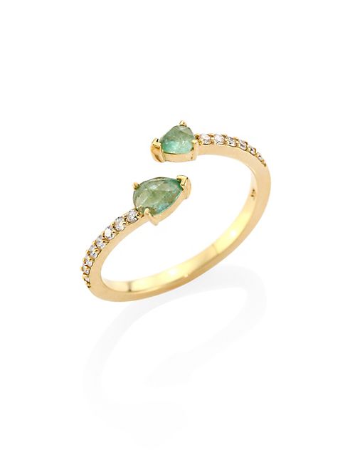 Paige Novick - TPLT Asymmetrical Diamond, Emerald & 18K Yellow Gold Ring