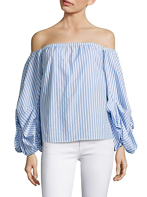 Petersyn - Hannah Cornflower Off-the-Shoulder Striped Blouse