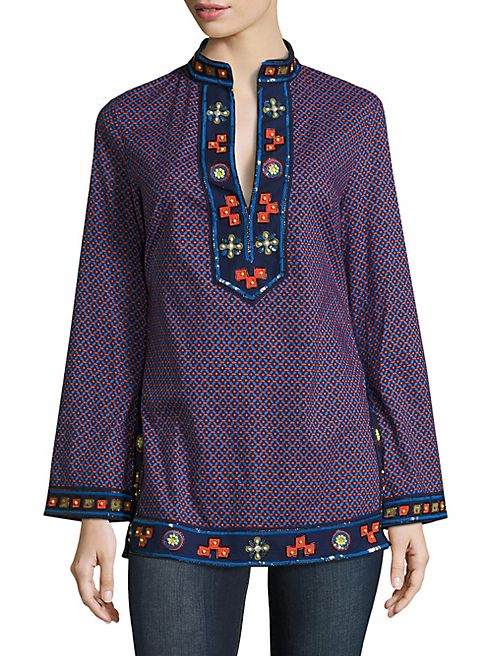 Tory Burch - Tory Embellished Printed Tunic