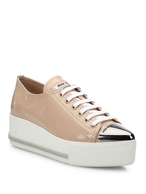 Miu Miu - Patent Leather Platform Cap-Toe Sneakers