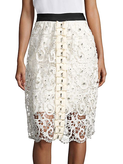 Romance Was Born - Queen of the Night Full Moon Silk Blend Laced Skirt