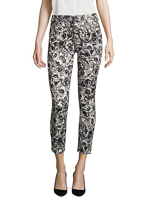 Jen7 - Etched Floral-Print Ankle Skinny Jeans