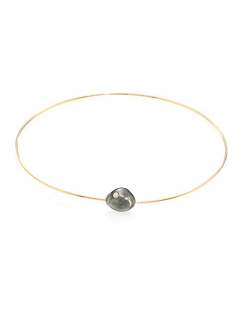 Mizuki - Diamond, 14MM White Baroque Tahitian Pearl & 14K Yellow Gold Collar Necklace