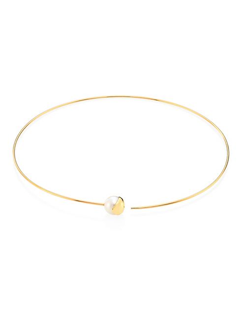 Mizuki - Fluid 12MM White Baroque Freshwater Pearl & 14K Yellow Gold Collar Necklace