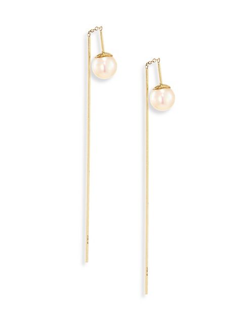 Mizuki - 5MM White Freshwater Pearl & 14K Yellow Gold Threader Earrings