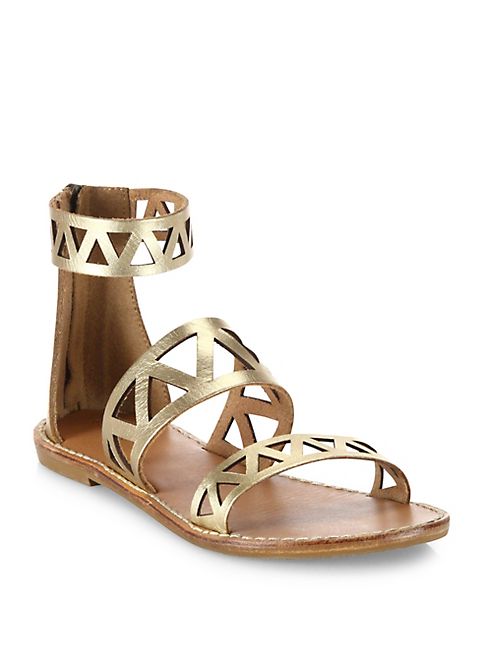 Soludos - Geometric Laser-Cut Metallic Leather Sandals