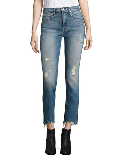 MOTHER - Flirt Distressed Frayed Straight-Leg Jeans