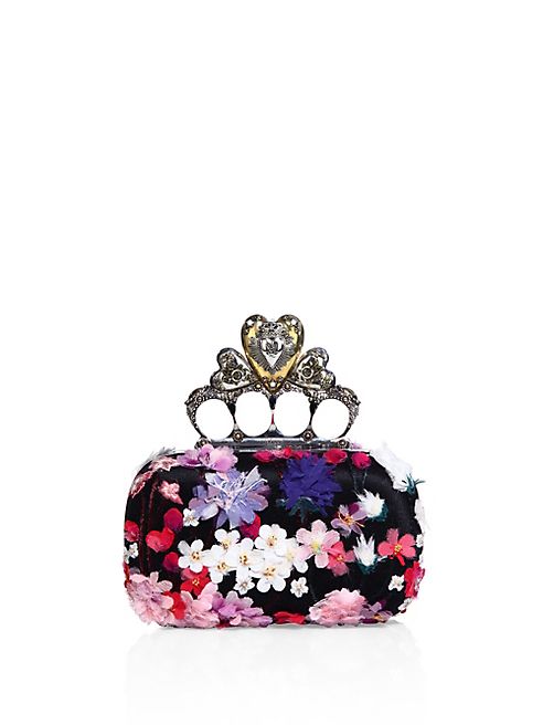 Alexander McQueen - Heart Knuckle Short Floral-Embroidered Box Clutch