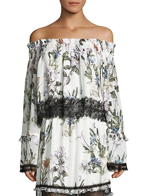 NICHOLAS - Iris Off-The-Shoulder Silk & Lace Top