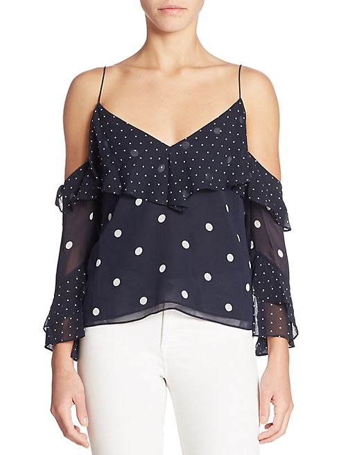 NICHOLAS - Cold-Shoulder Polka Dot Silk Top