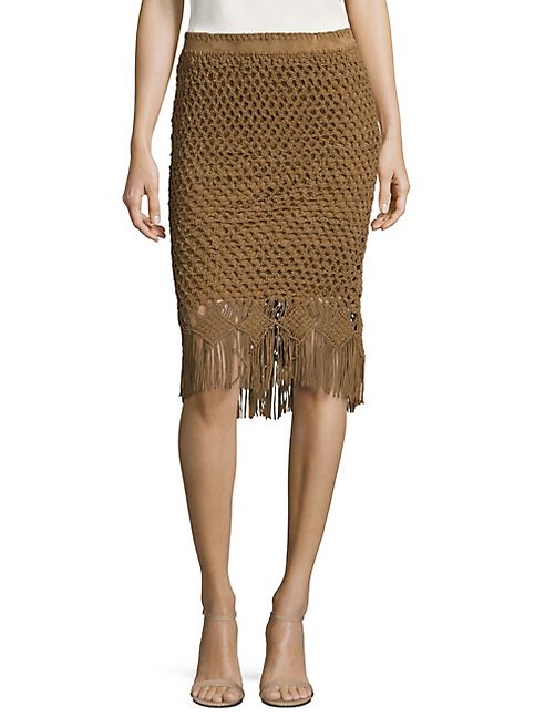 Polo Ralph Lauren - Fringe Crocheted Suede Skirt