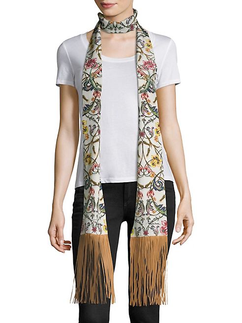 Roberto Cavalli - Fringed Cottage Garden Silk & Leather Scarf