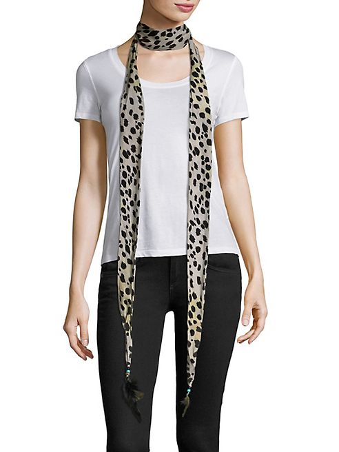 Roberto Cavalli - Cheetah-Print Silk & Feather Scarf