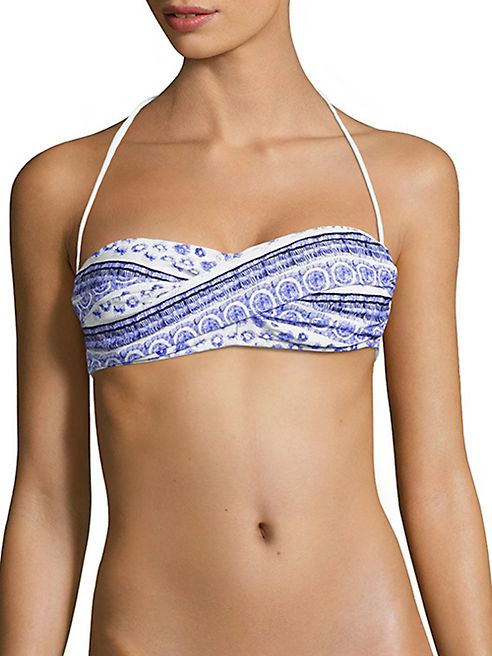 Shoshanna - Batik-Printed Twist Bandeau Bikini Top