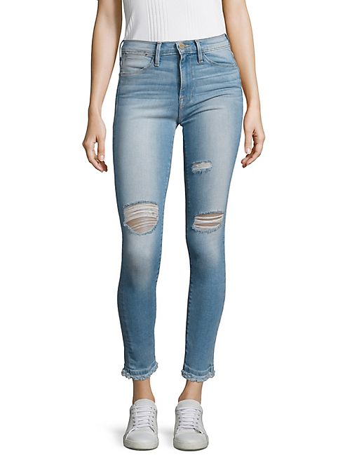 FRAME - Le High Distressed Raw-Edge Skinny Jeans