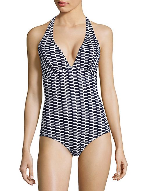 Shoshanna - Zigzag Ring Halter One-Piece Swimsuit