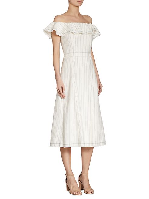 T by Alexander Wang - Pinstriped Off-The-Shoulder Dress