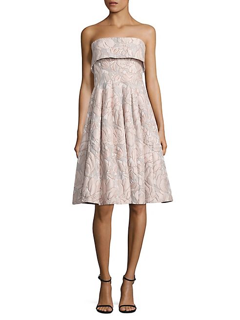 Badgley Mischka - Strapless Floral Jacquard Dress