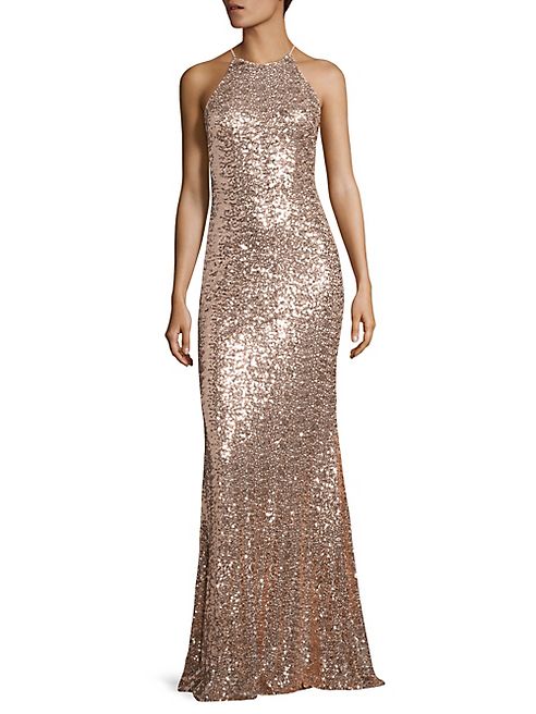 Badgley Mischka - Sequined Racerback Gown