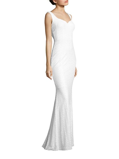 Badgley Mischka - Sequined Cowl-Back Gown