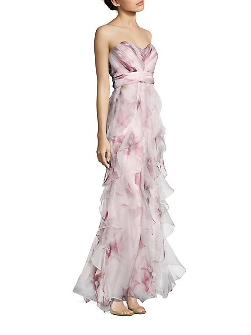 Badgley Mischka - Strapless Ruffled Silk Gown