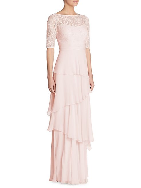 Teri Jon by Rickie Freeman - Tiered Lace & Chiffon Gown