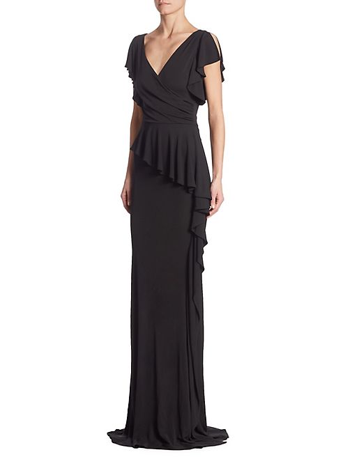 Teri Jon by Rickie Freeman - Jersey Ruffled Peplum Gown