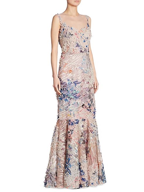 Teri Jon by Rickie Freeman - Sleeveless 3-D Floral Lace Gown