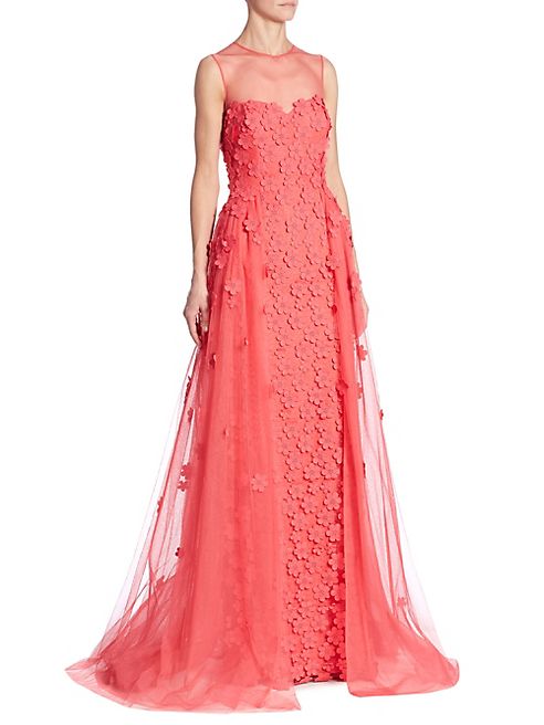 Teri Jon by Rickie Freeman - Floral Appliqué Illusion Gown