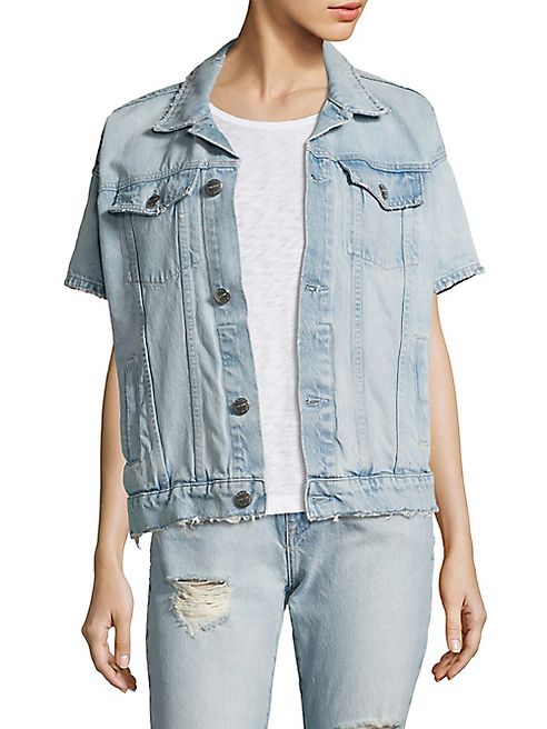 Current/Elliott - Rolled Short-Sleeve Denim Trucker Jacket