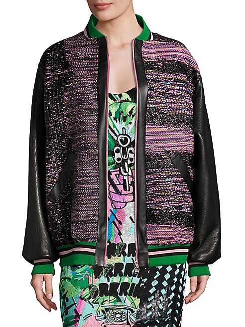 Roberta Einer - Bubble Leather & Jacquard Bomber Jacket