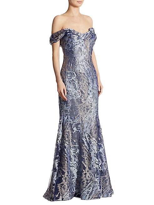 RENE RUIZ - Embellished Tulle Off-The-Shoulder Mermaid Gown