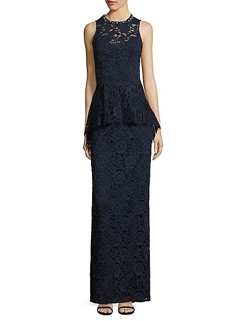 Teri Jon by Rickie Freeman - Sleeveless Floral Lace Peplum Gown