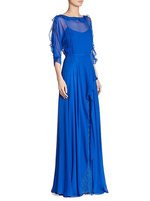 Teri Jon by Rickie Freeman - Ruffled Chiffon Silk Gown