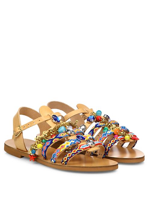 Elina Linardaki - Astarte 2 Embroidered Leather Gladiator Sandals