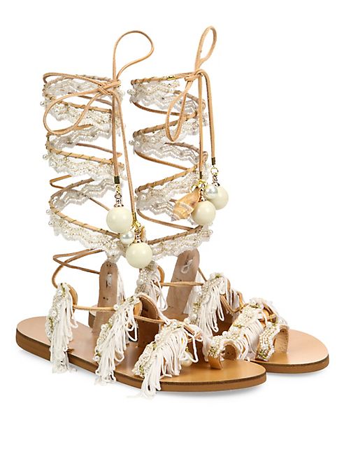 Elina Linardaki - Ever After Embellished Leather Lace-Up Sandals