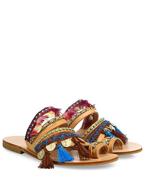 Elina Linardaki - Marrakech Embroidered Coin Leather Slides