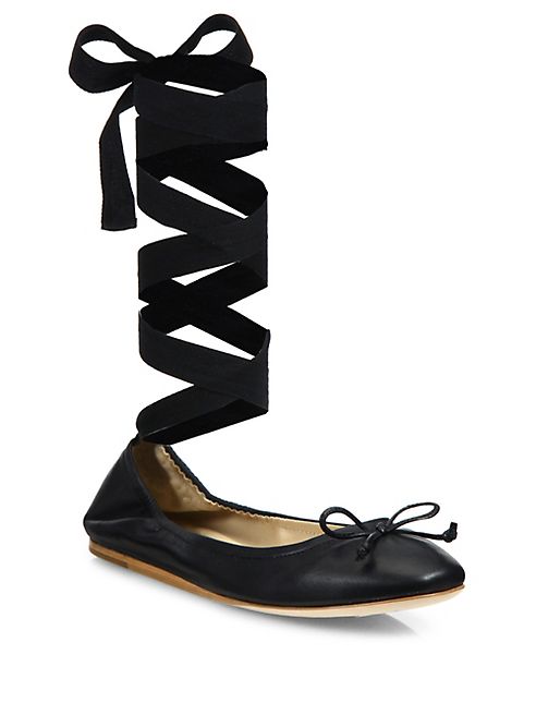 Saks Fifth Avenue Collection - Leather Ankle-Wrap Ballet Flats