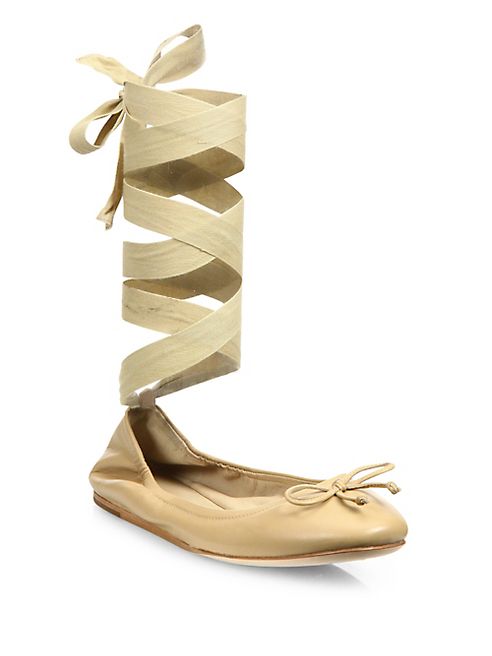 Saks Fifth Avenue Collection - Leather Ankle-Wrap Ballet Flats