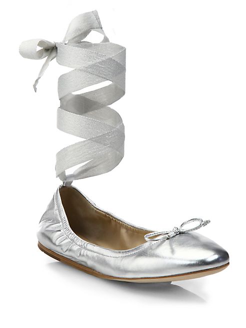 Saks Fifth Avenue Collection - Metallic Leather Ankle-Wrap Ballet Flats