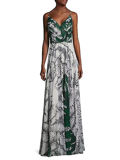 Kay Unger - Leaf Printed Chiffon Gown