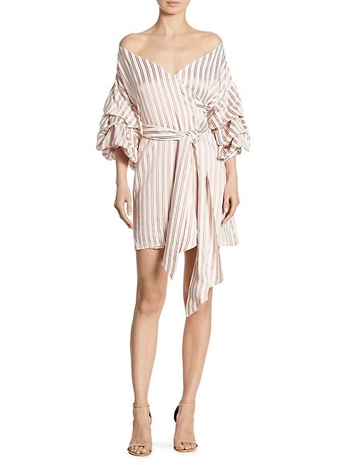 Alexis - Maren Striped Off-The-Shoulder Wrap Dress