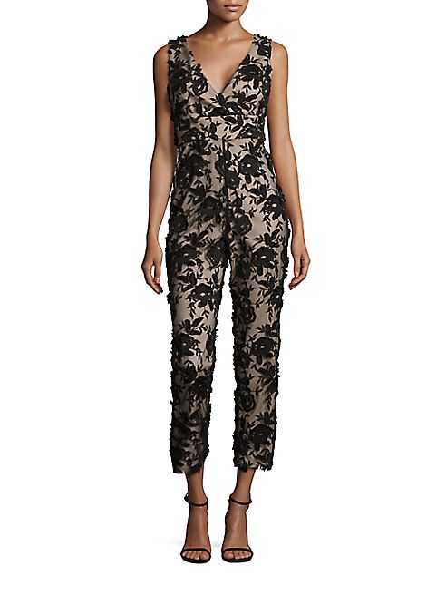 ML Monique Lhuillier - V-Neck Floral Jumpsuit