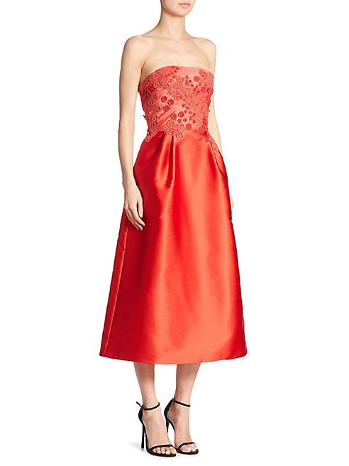 ML Monique Lhuillier - Floral Appliqued Strapless Cocktail Dress