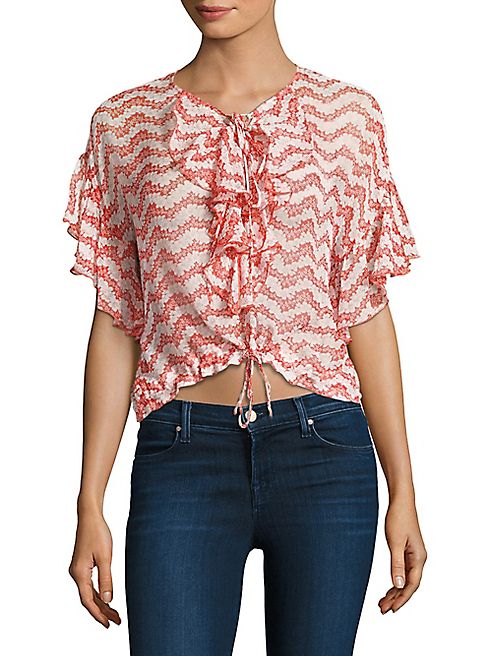 The Kooples - Ruffled Lace-Up Silk Blouse