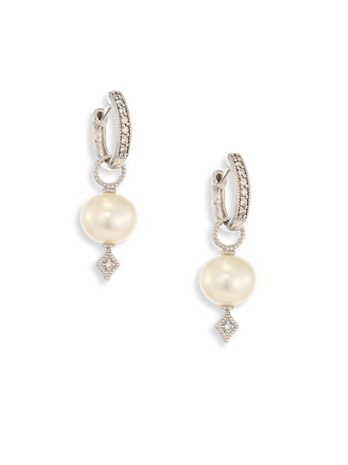 Jude Frances - Large Lissa Diamond & 8MM White Pearl Earring Charms