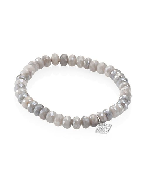 Sydney Evan - Small Bezel Eye Diamond & Grey Silverite Beaded Bracelet