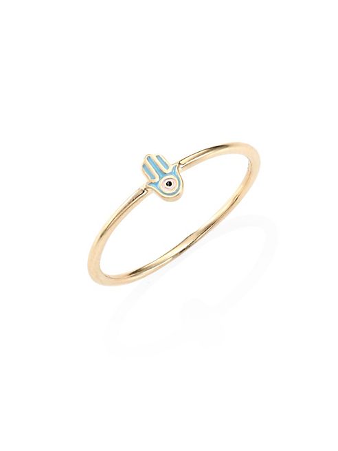 Sydney Evan - Mini Hamsa Enamel & 14K Yellow Gold Ring