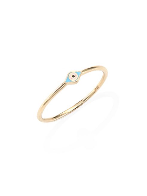 Sydney Evan - Mini Evil Eye Enamel Turquoise & 14K Yellow Gold Ring